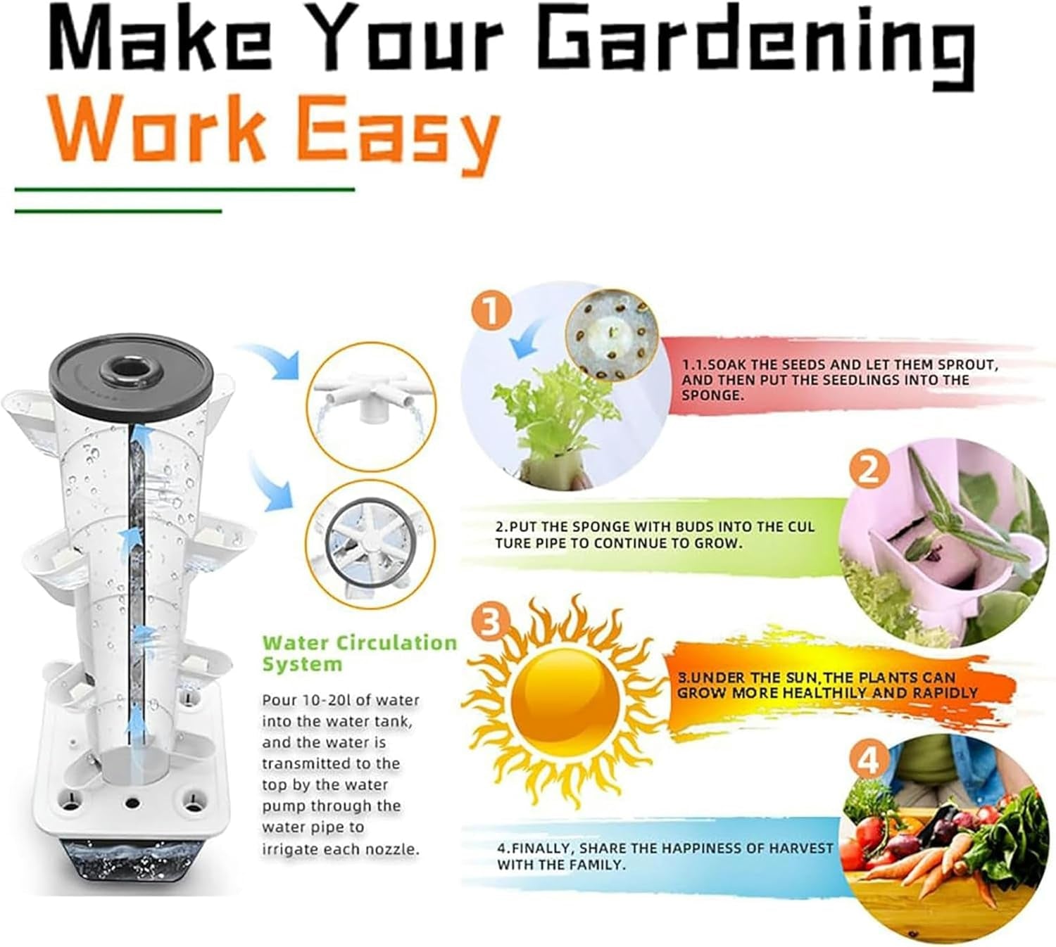 30 Capsules Hydroponic Tower, Hydroponic Grow System, Herbs, Fruits & Vegetables Aeroponic Grow Kit with Humidification Pump, Adapter, Mesh Pot, Herbs, Fruits & Vegetables Timer
