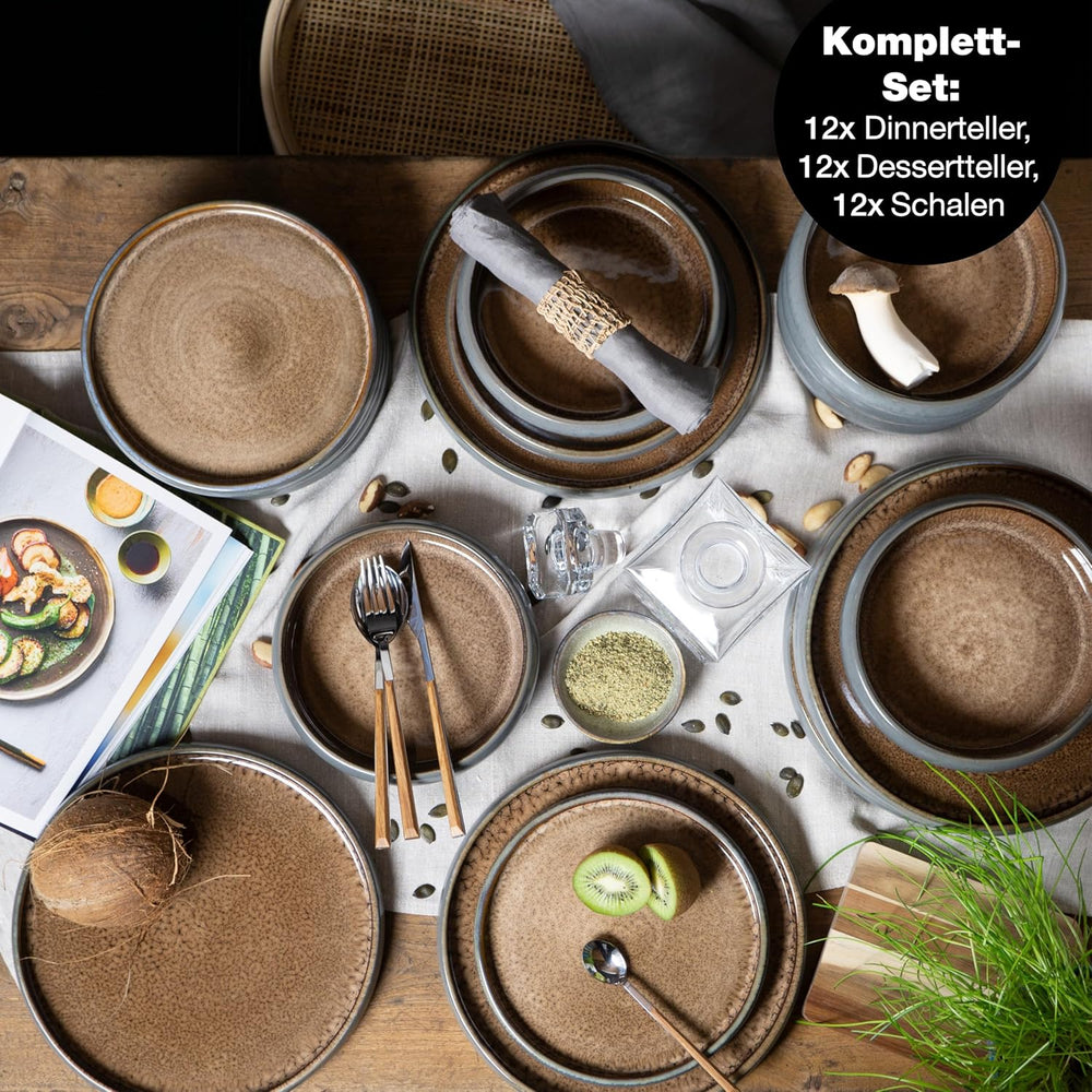 Moritz & Moritz SOLID 36-tlg Steinzeug Geschirr Set 12 Personen - Geschirrset 12 Personen aus je 12 Dinner Teller, Kleine Teller, Tiefe Teller