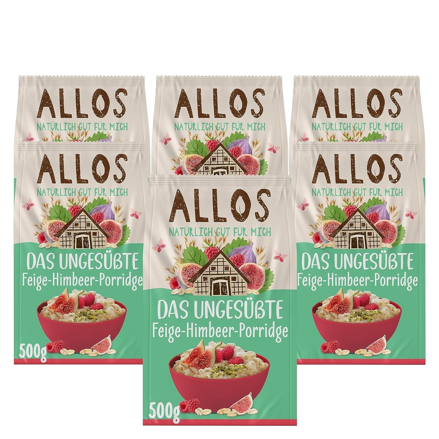 Unsweetened Fig and Raspberry Allos Porridge | Porridge without sugar | Organic Muesli | Muesli with fruit | Oatmeal | Porridge for breakfast | Cereals for breakfast | Vegan | Pack of 6 (6 x 500g)