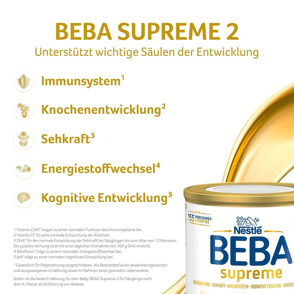 BEBA SUPREME 2 Follow-on milk after 6 months, lactose only, palm oil free, pack of 6 (6 x 800g) Naty Shop