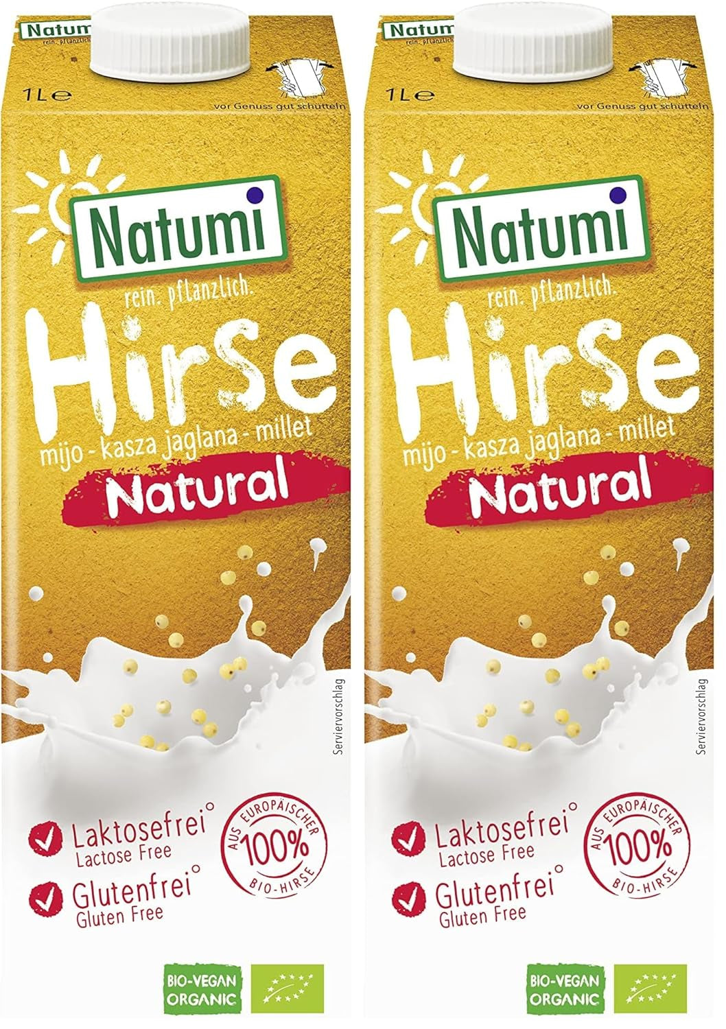 Natumi Bio Hirsedrink Natur, 6 x 1L - Laktosefrei, Vegan, Bio, Glutenfrei, Milchfreie, Milchfreie Alternative
