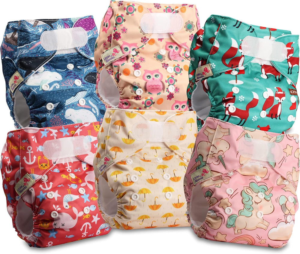 Littles and Bloomz Reusable Diaper FLV2-0602, Standard Hook and Loop Closure, 6 Diapers