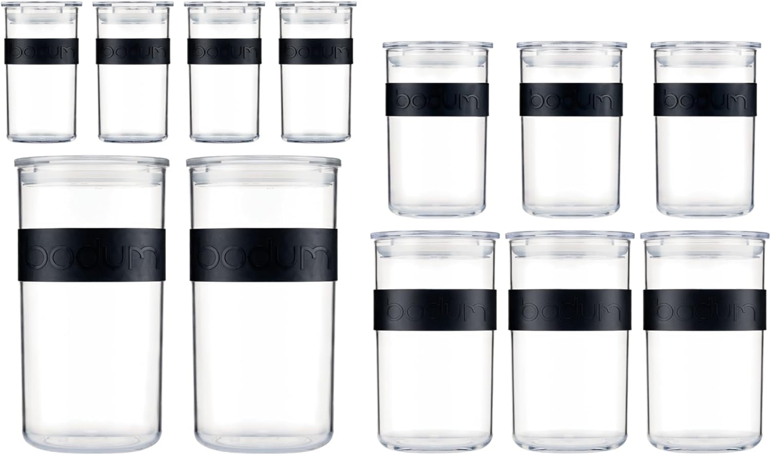 Borcane de depozitare BODUM PRESSO, plastic, negru, 4 x 0,25 l, 3 x 0,6 l, 3 x 1 l, 2 x 2 l Cutii depozitare alimente Naty Shop