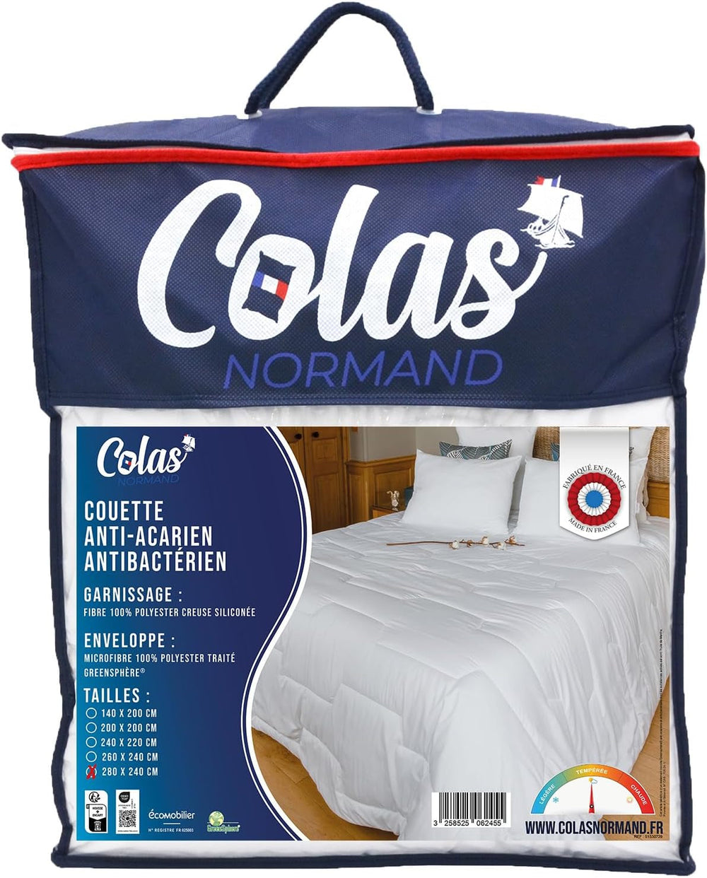 COLAS NORMAND - Quilt against mites and bacteria - Temperate - 280 X 240 Cm - Long-lasting effect - Perfect hygiene - Microfibre - Soft and comfortable - Washable Quilts and quilts Naty Shop