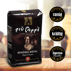 Café Crème Kaffeebohnen, würzig, kräftig, intensiv und gehaltvoll, Arabica und Robusta, Schweizer Trommelröstung, ganze Bohnen für Vollautomaten Schümli Royal 1 kg