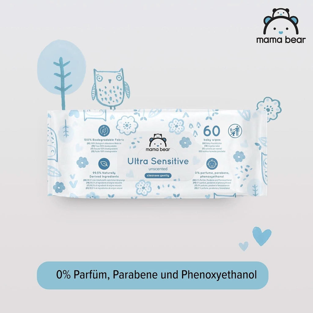 Șervețele ultrasensibile pentru bebeluși Mama Bear, fără parfum Naty Shop
