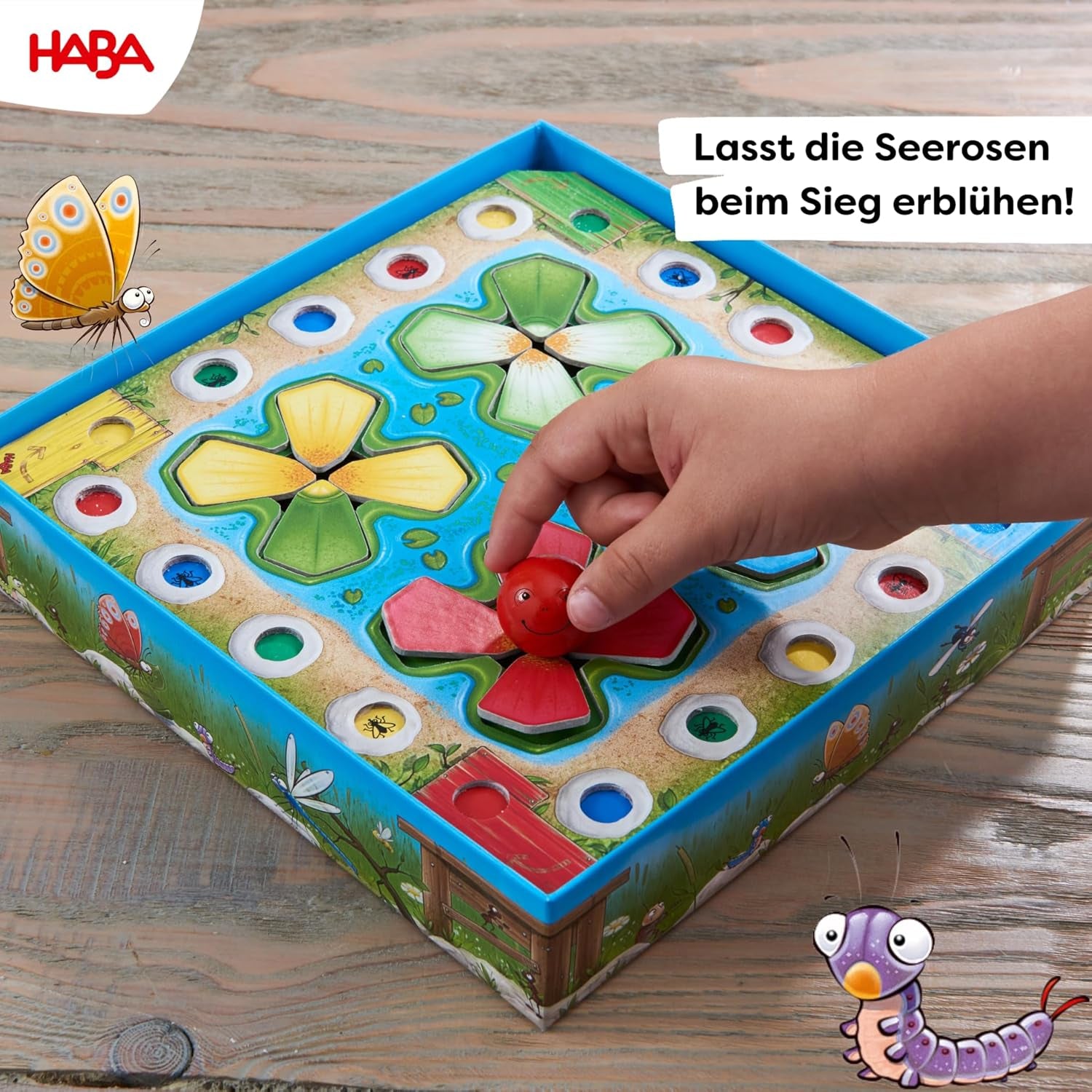 HABA Jumping Game - Dice Game for Ages 3 and Up with Pop-Up Water Lilies and Game Variations, Promotes Counting and Motor Skills, 2-4 Players - 1305272001