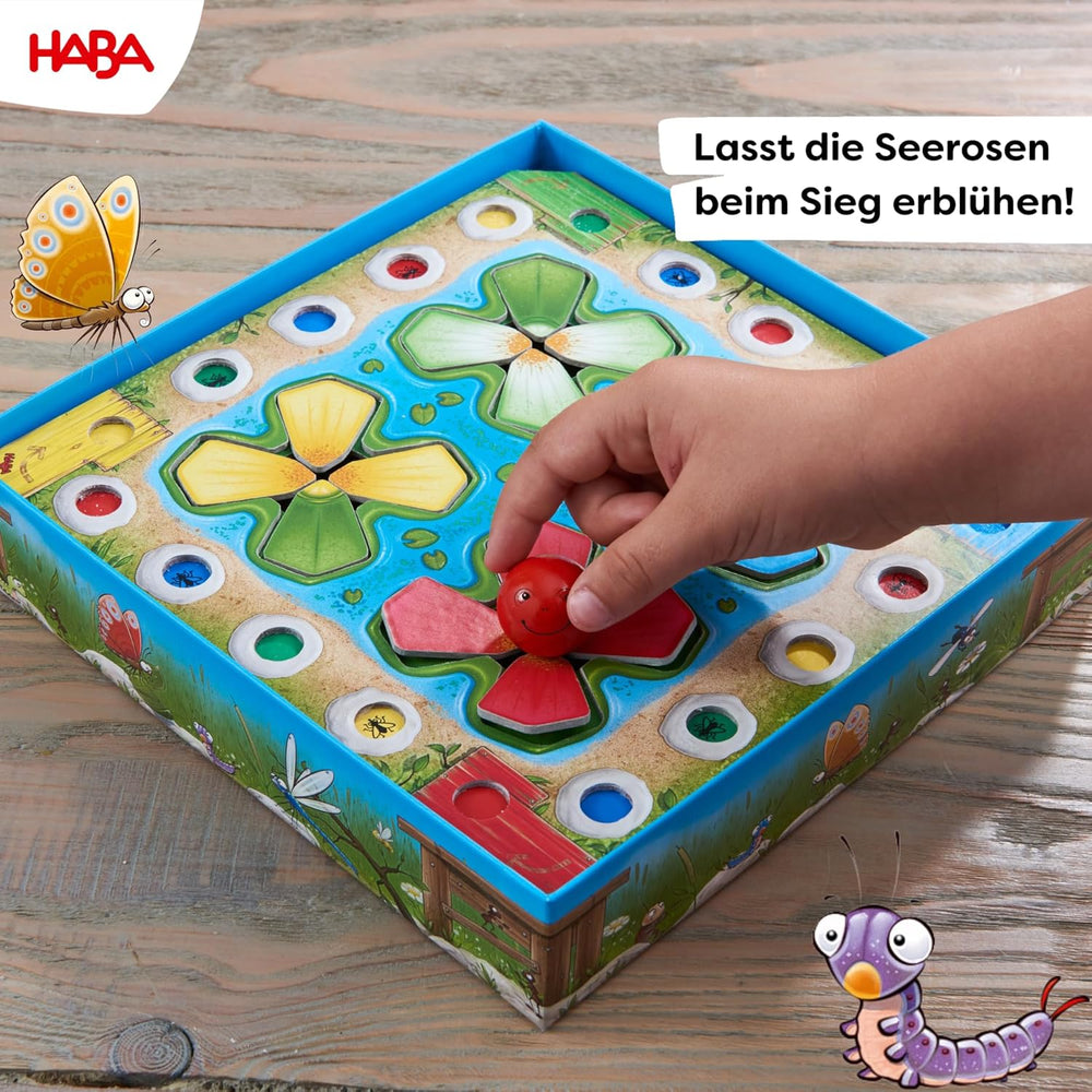 HABA Jumping Game - Dice Game for Ages 3 and Up with Pop-Up Water Lilies and Game Variations, Promotes Counting and Motor Skills, 2-4 Players - 1305272001
