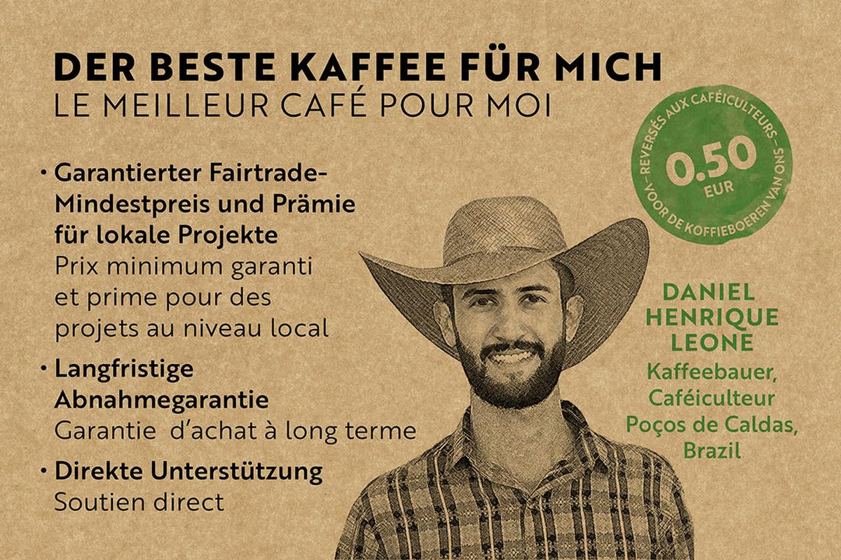 Café Royal Crema Classico Brasil – boabe de cafea 100% Arabica, echilibrate și aromate, prăjire medie, tărie 3/5, Fairtrade, 500g boabe întregi (pachet de 2)