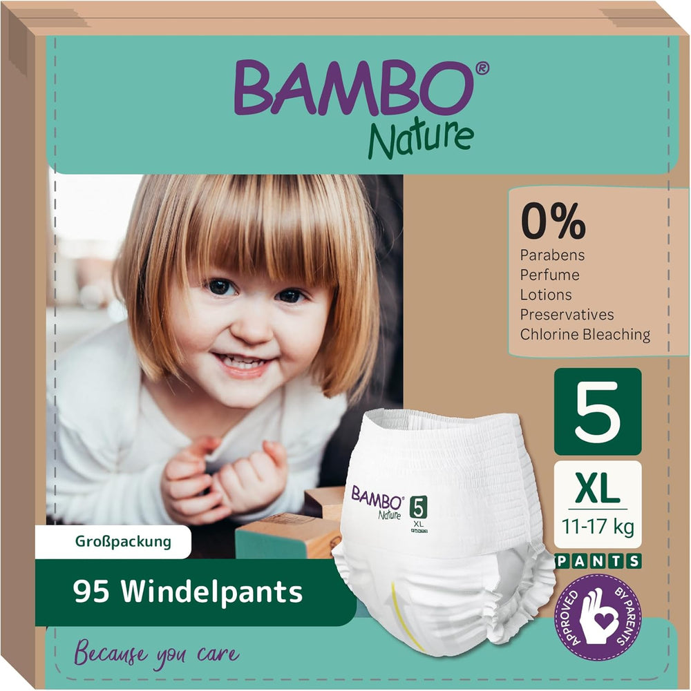 Bambo Nature Diapers, Size 5 (11-17kg) - Monthly Box of 95 | Diapers with improved leakage protection | Ultimate comfort and freedom for active kids | Dermatologically tested diapers