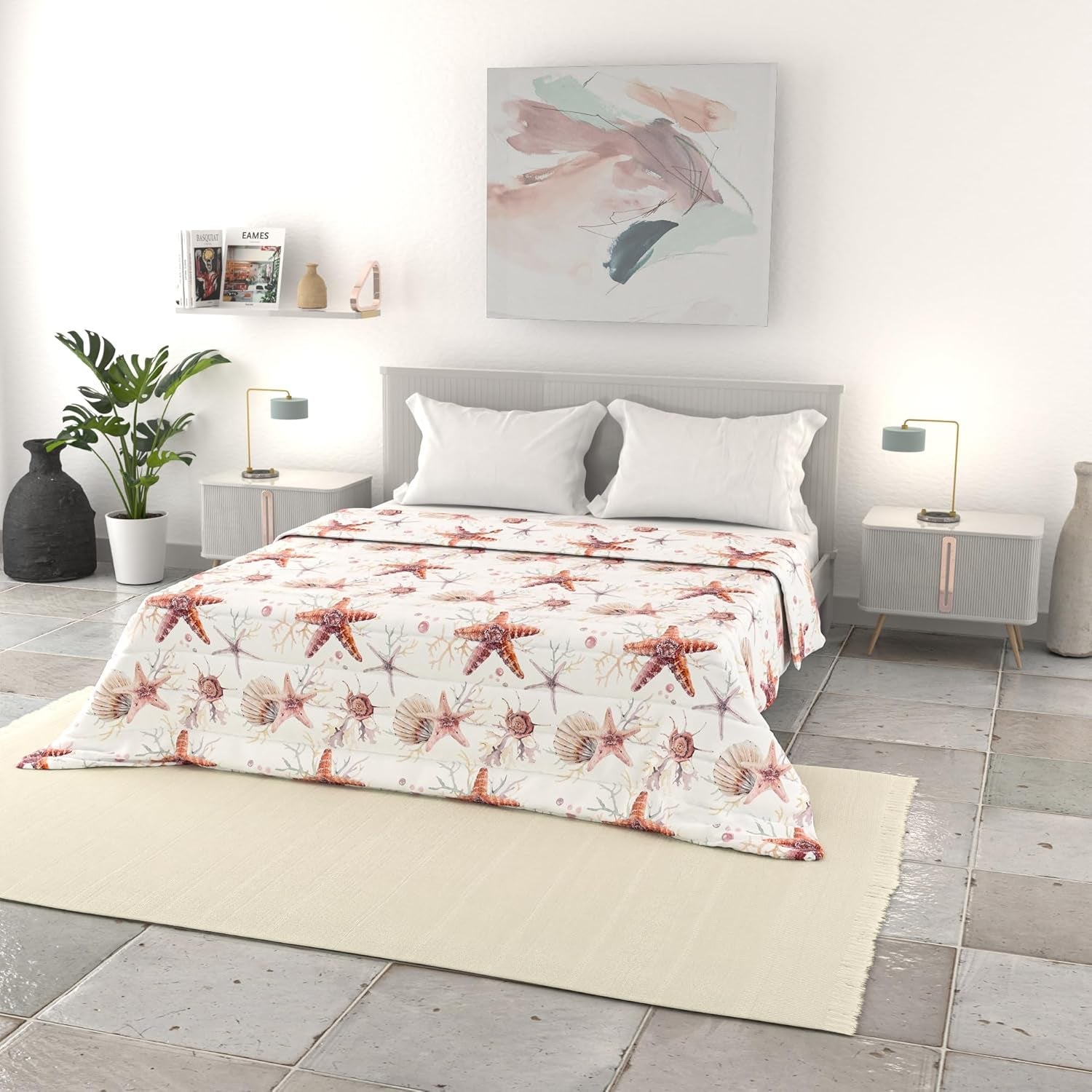 Italian bed linen basic summer quilt, printed microfibre, 250X240Cm, circle Quilts and quilts Naty Shop Starfish 250X240Cm