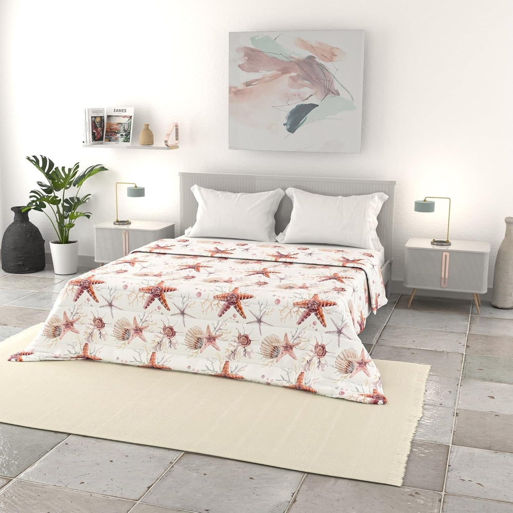Italian bed linen basic summer quilt, printed microfibre, 250X240Cm, circle Quilts and quilts Naty Shop Starfish 250X240Cm