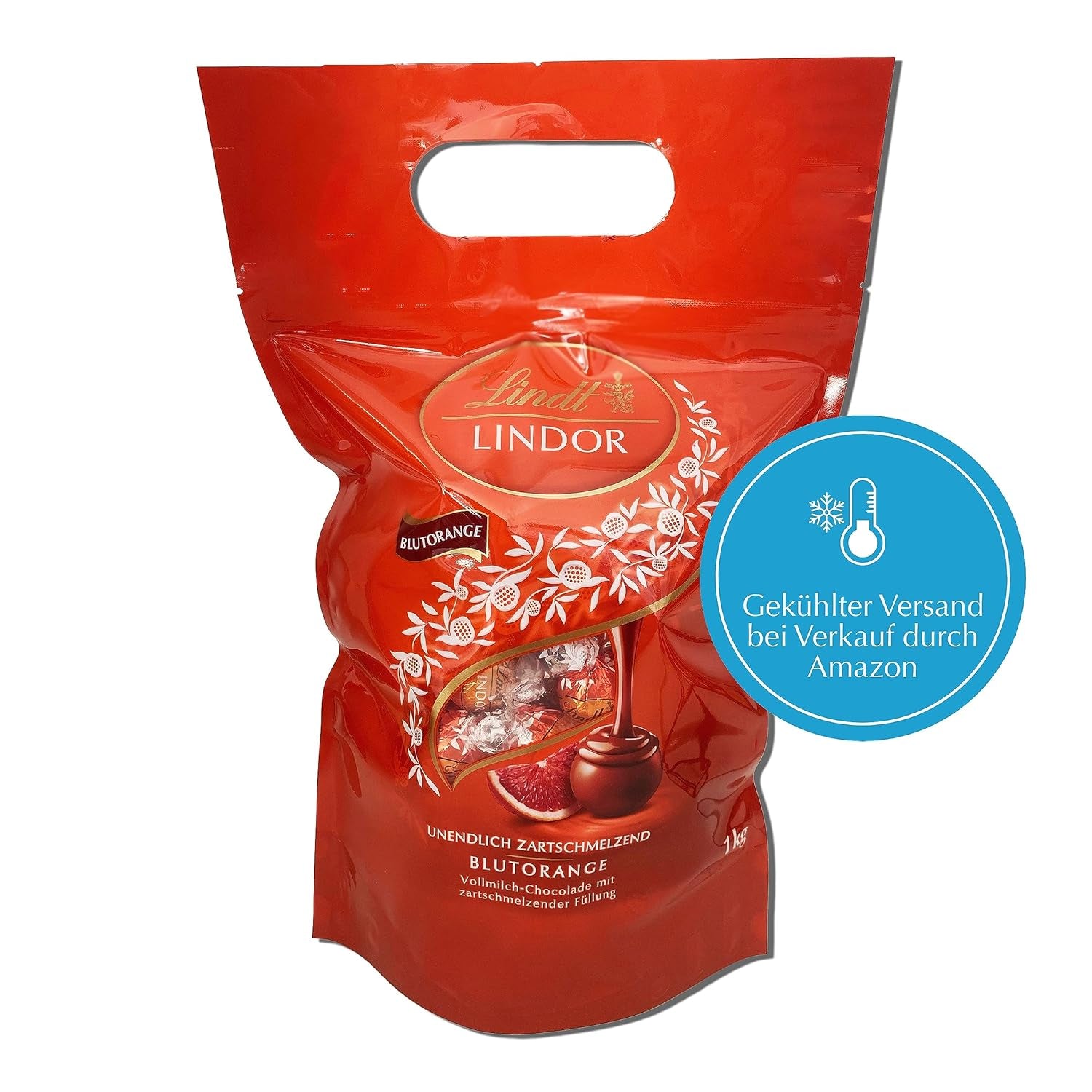 Lindt LINDOR Red Orange Chocolate Balls | 1 kg resealable bag | approx. 80 chocolate candies with melt-in-your-mouth filling | Bulk package, chocolate gift