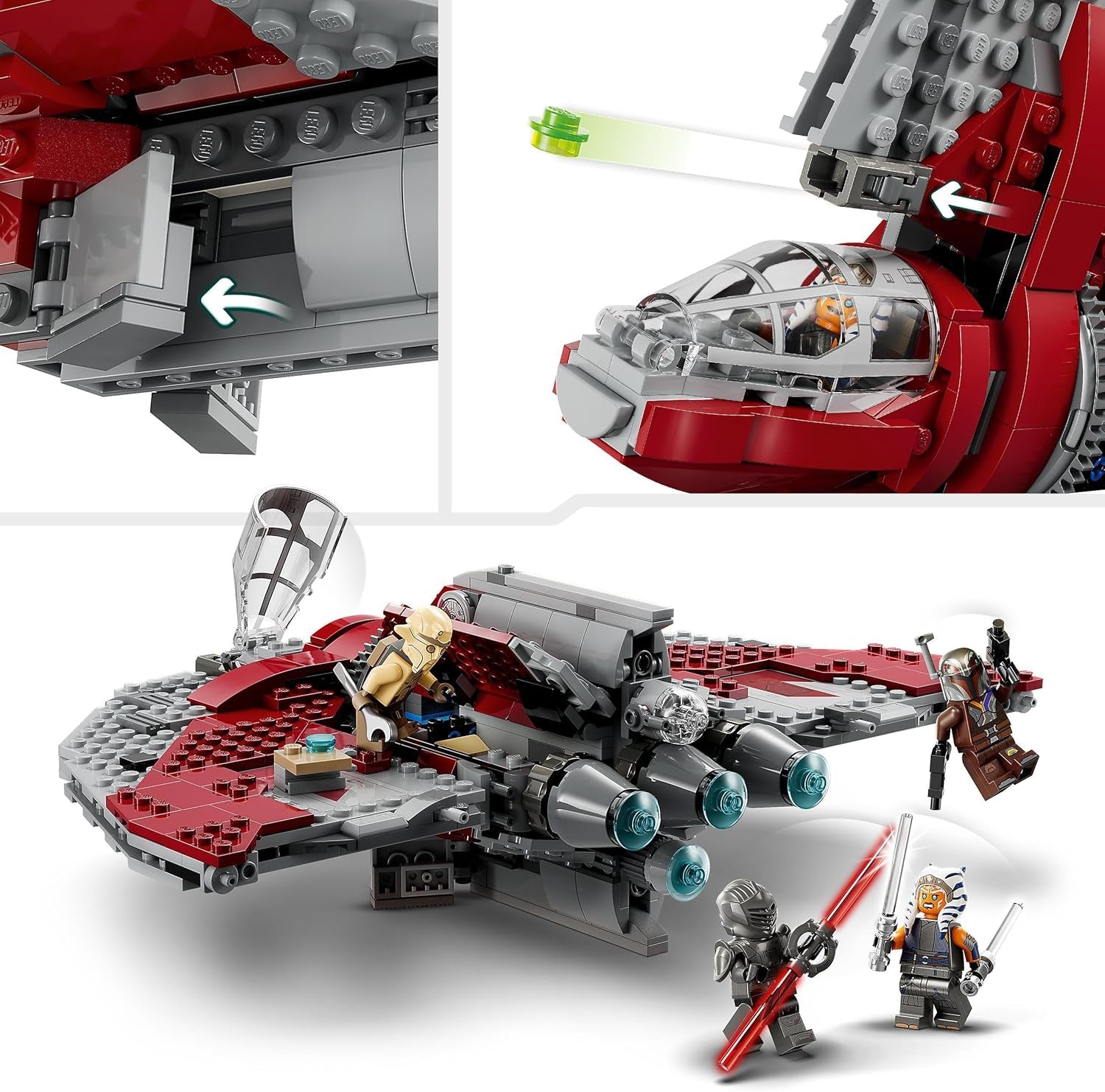 LEGO Star Wars Ahsoka Tano's T-6 Jedi Shuttle Set, Jucărie navă spațială construibilă cu 4 minifigurine, inclusiv Sabine Wren și Marrok cu săbii laser, cadou pentru fanii seriei Ahsoka 75362 Seturi de constructie Besuche den LEGO-Store
