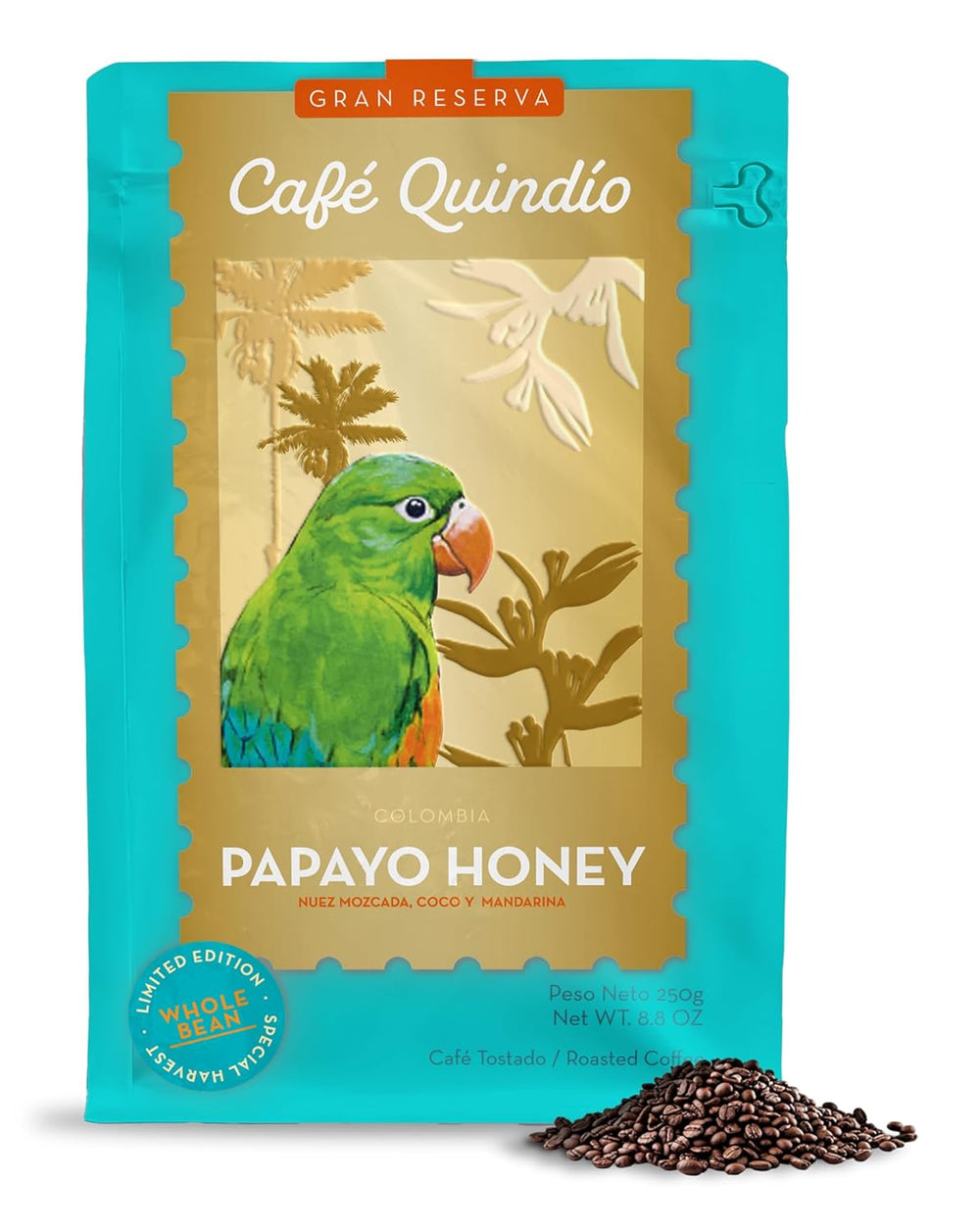 Cafe Quindio Papayo Honey Specialty Coffee - 100% boabe de cafea Arabica de origine unică Columbia - cu note naturale de nucșoară, nucă de cocos și mandarină (250g) - ideală pentru Chemex