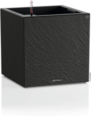 Ghiveci LECHUZA Canto Slatestone 40 Low Gri Închis, ghiveci cu sistem de udare, indicator al nivelului apei și inserție pentru plante, aspect ardezie, 40 x 40 x 40 cm, 15951