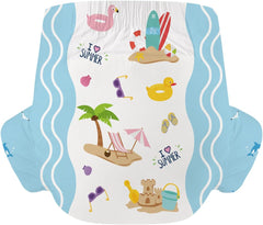 CutiePlusU Adult Diapers, 10 Pack, Disposable Sheet Diapers for Women and Men, Maximum Absorbency Overnight - I Love Summer (Medium Size 71-96cm)