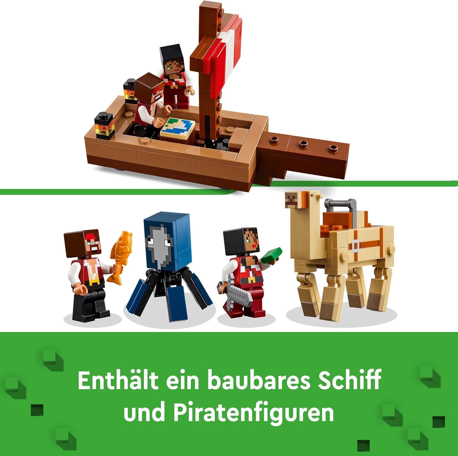 LEGO Minecraft The Pirate Ship Voyage Squid and Camel Pirate Figure Toy Ship Building Role Play Gift for Boys and Girls 8 Years Old 21259 Building Sets Besuche den LEGO-Store
