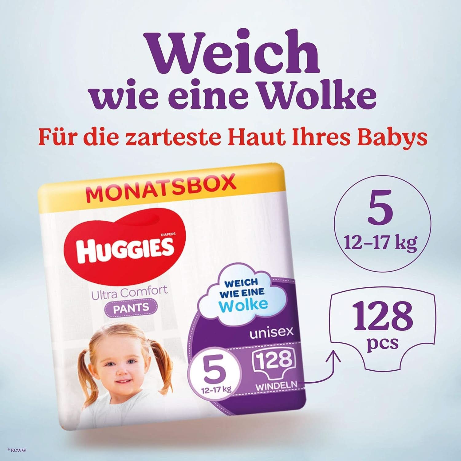 Huggies Ultra Comfort Pants, size 5, 12-17 kg, For active children, With moisture indicator and cloud waistband technology, 128 diapers Mother and Child Naty Shop