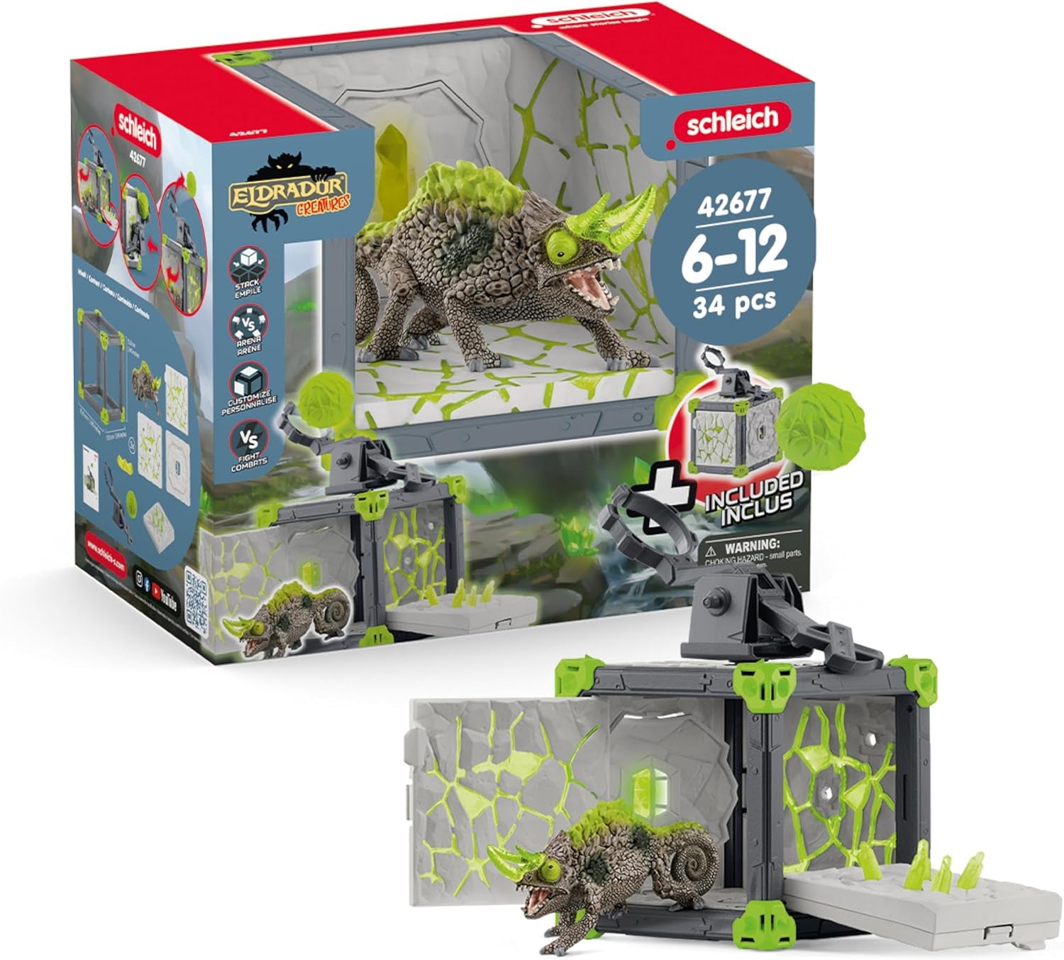 SCHLEICH ELDRADOR Creatures | Battle CAVE Schattenassel 42675 | Set aus ELDRADOR Battle Cave mit Monster und Schattenkristall | Battle Caves zur Arena stackable | Spielzeug ab 7 Jahren | 34 Teile