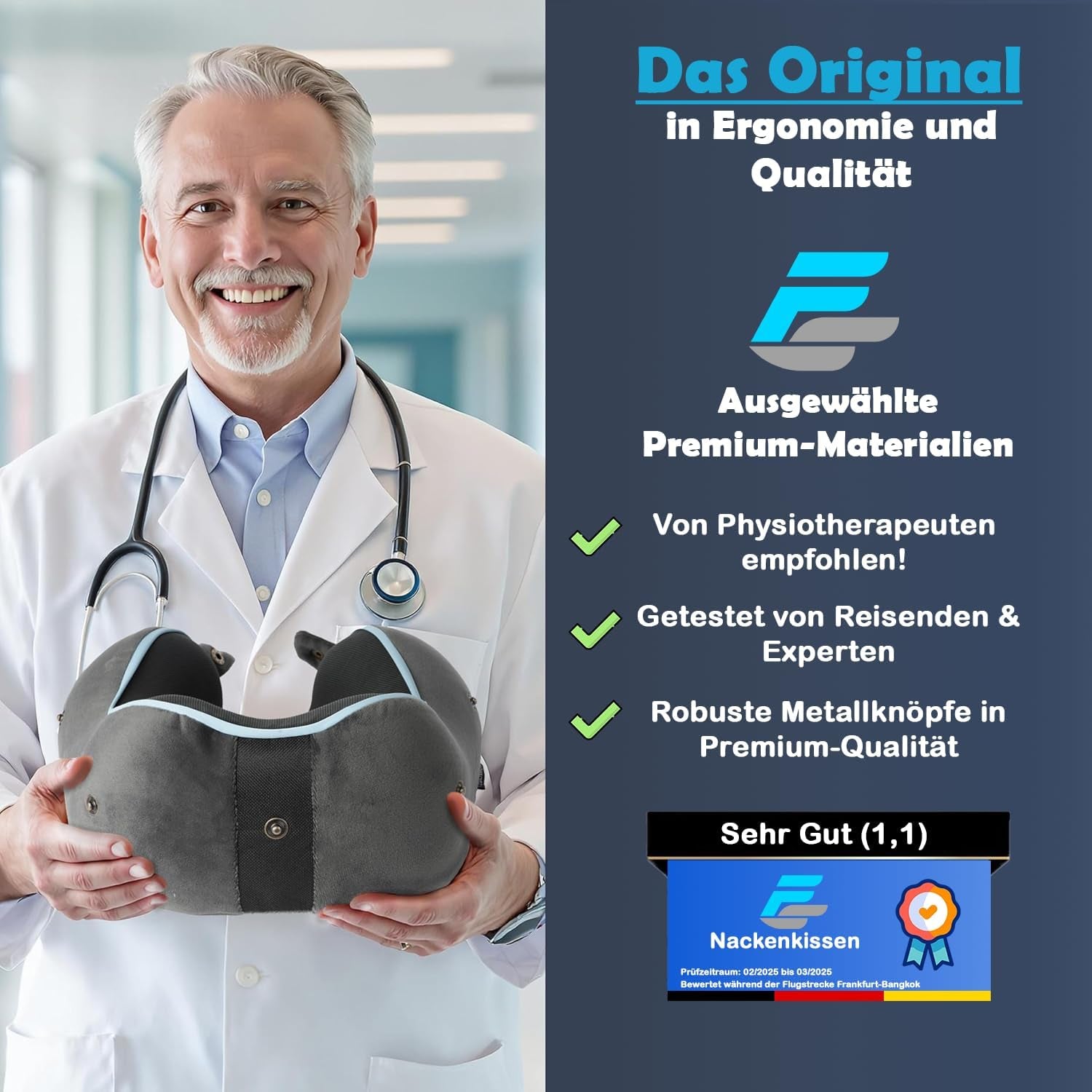 Flagshipper pernă pentru gât avion - pernă pentru gât adult - pernă pentru gât mașină - pernă de călătorie spumă de memorie - lavabilă cu parte din spate îngustă (catifelată moale și respirabilă) - reglabilă, gri Perne ortopedice cervicale Naty Shop