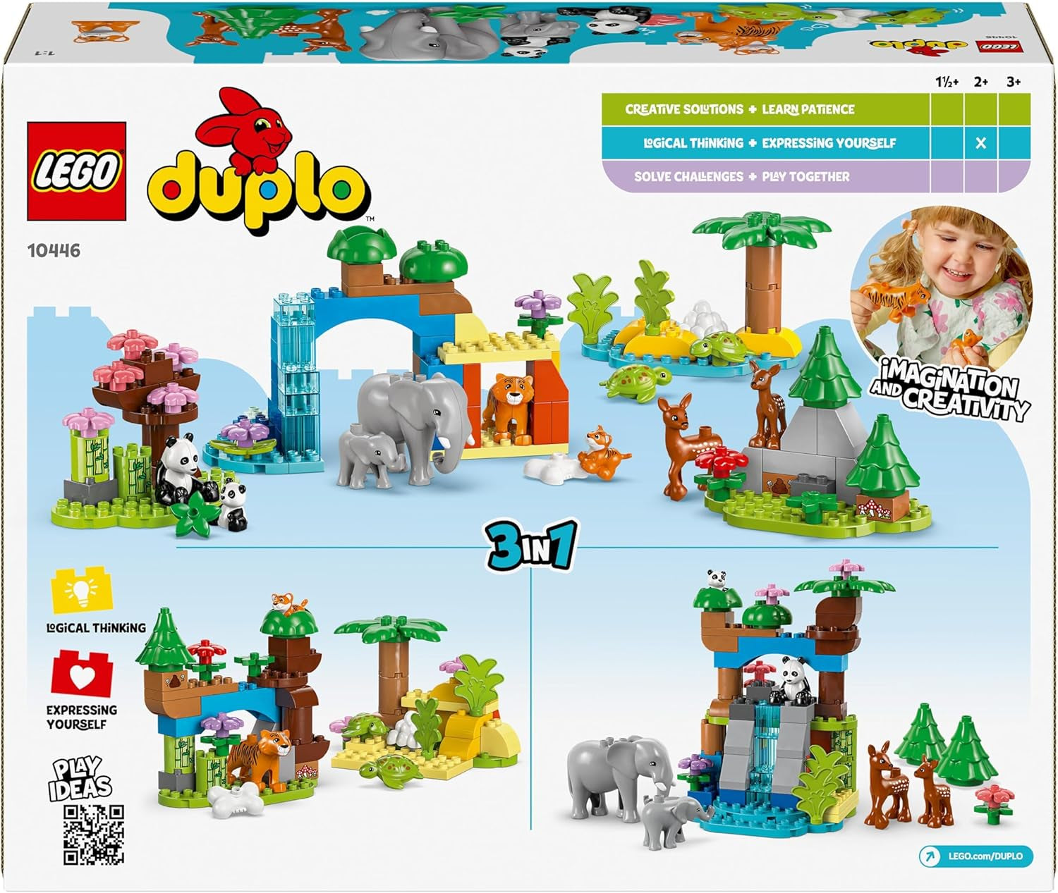 LEGO DUPLO Town Wild Animal Families 3-in-1 Set, Toddler Educational Toy with Turtles, Tigers, Elephants, Deer, Pandas, Set for Preschoolers from 2 Years Old, Building Toy with Animal Figures 10446 Building Sets Beuche den LEGO-Store