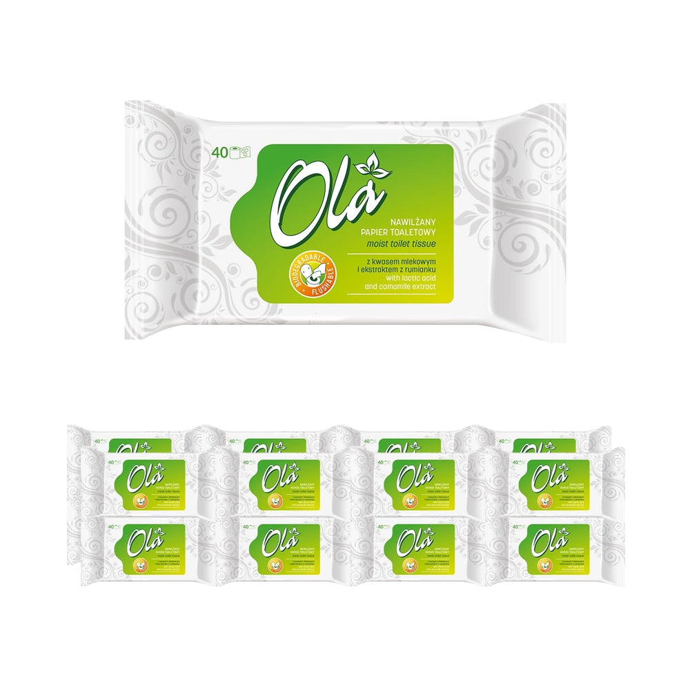 OLA hârtie igienică umedă - (1X40 bucăți) Șervețele umede - extract de mușețel și acid lactic, spălabile, piele sensibilă - 40 bucăți