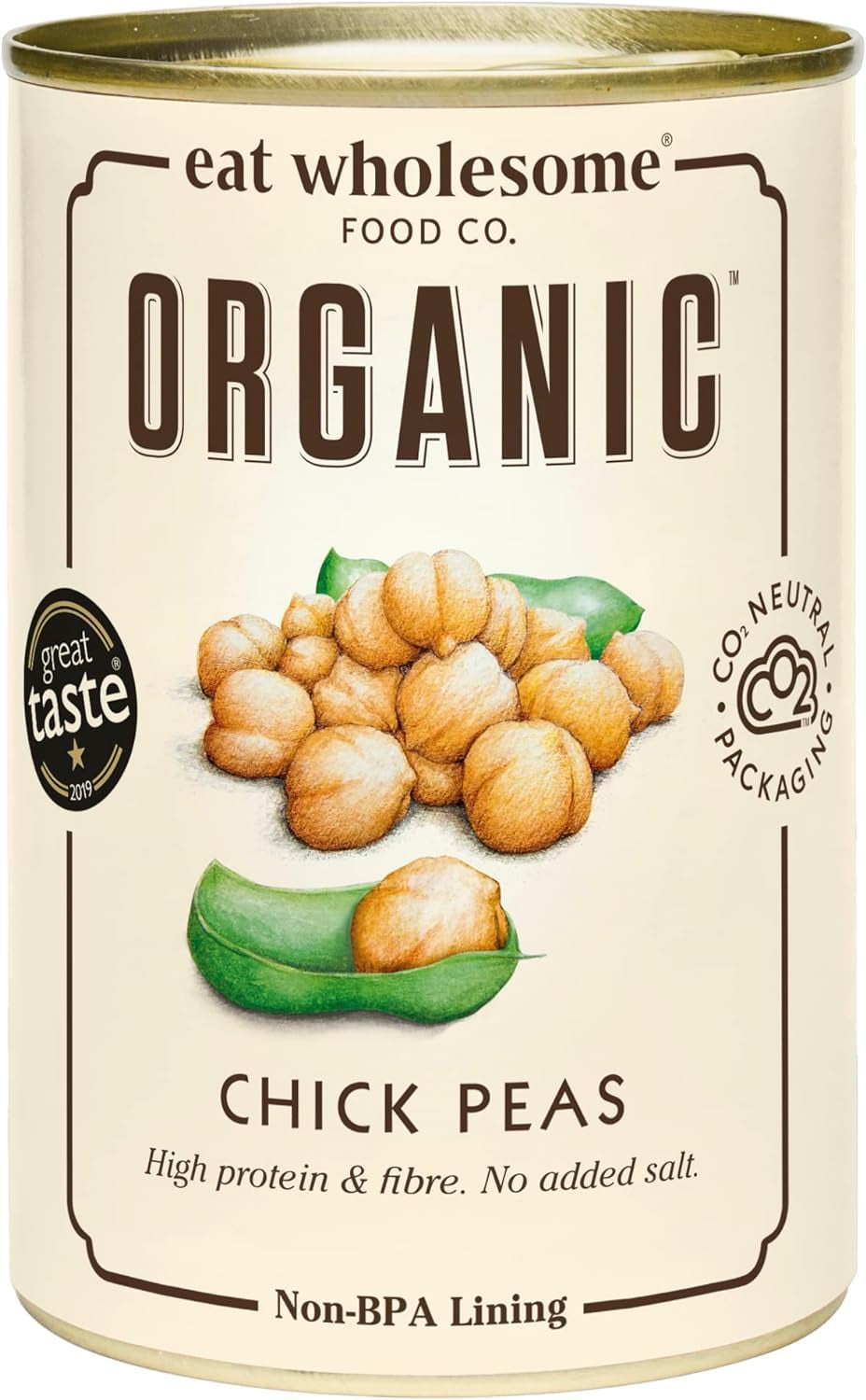 Eat Wholesome Organic Chickpeas, 400g (Pack of 12) - Cooked in Water, No Salt Added, 100% Natural, Protein Source, Vegan, BPA Free Lining and CO2 Neutral Packaging