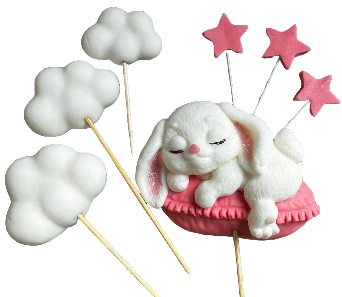 Set 7 decoratiuni comestibile din zahar, Iepuras Decoratiuni din Pasta de Zahar Naty Shop