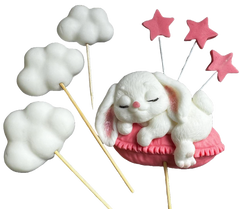Set 7 decoratiuni comestibile din zahar, Iepuras Decoratiuni din Pasta de Zahar Naty Shop
