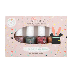 Miss Nella Magic Collection 4 Piece Glitter Nail Polish Set: Pink, Red, Gold and Blue, Kids Special Removable Nail Polish, Non-Toxic, Water-Based, Odorless