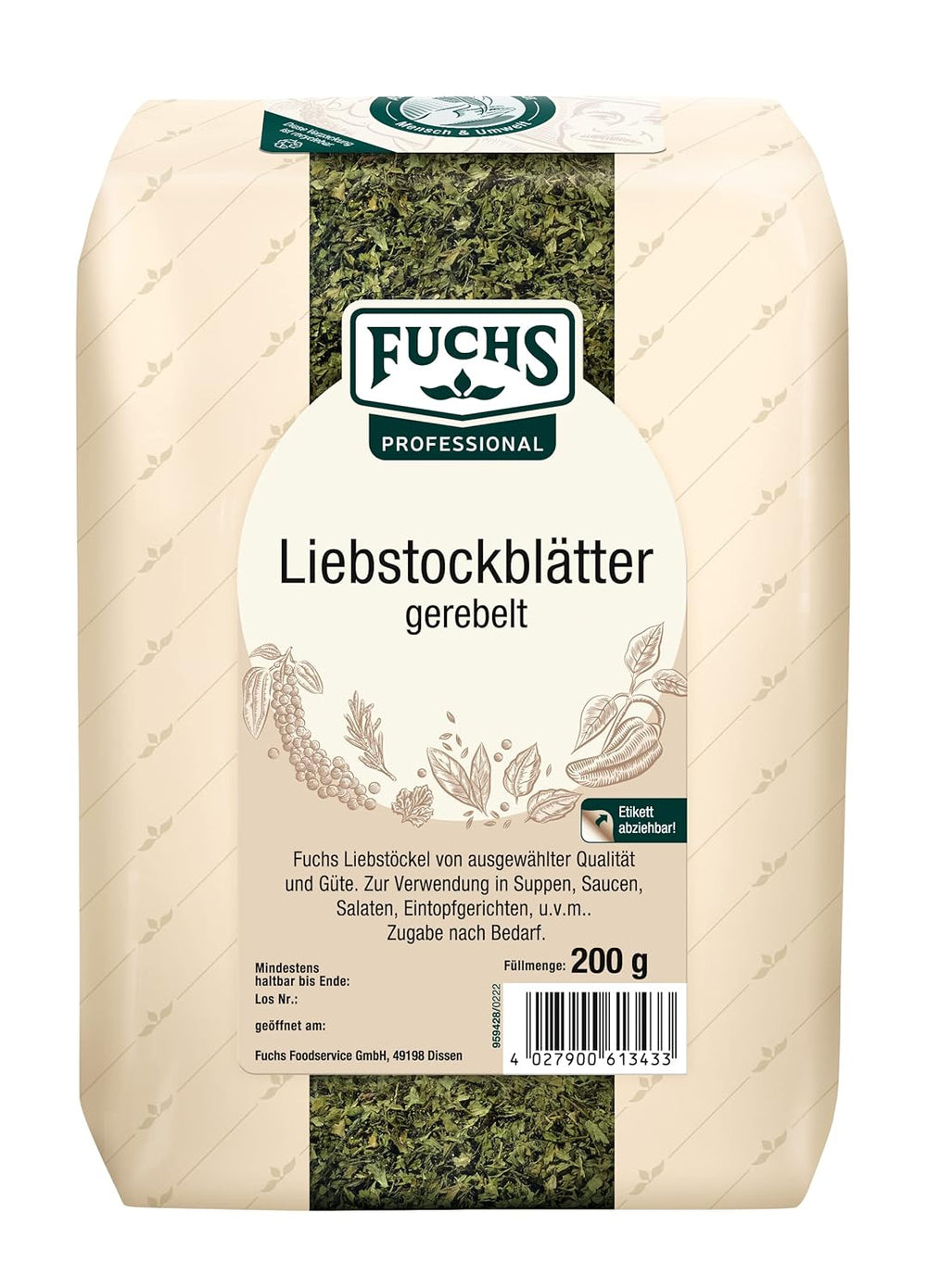 - Liebstockblätter gerebelt | Für salzarme Küche geeignet, passt zu Eintöpfen oder Salaten | Profi-Qualität für Großverbraucher | 0.25 kg im recyclable bag