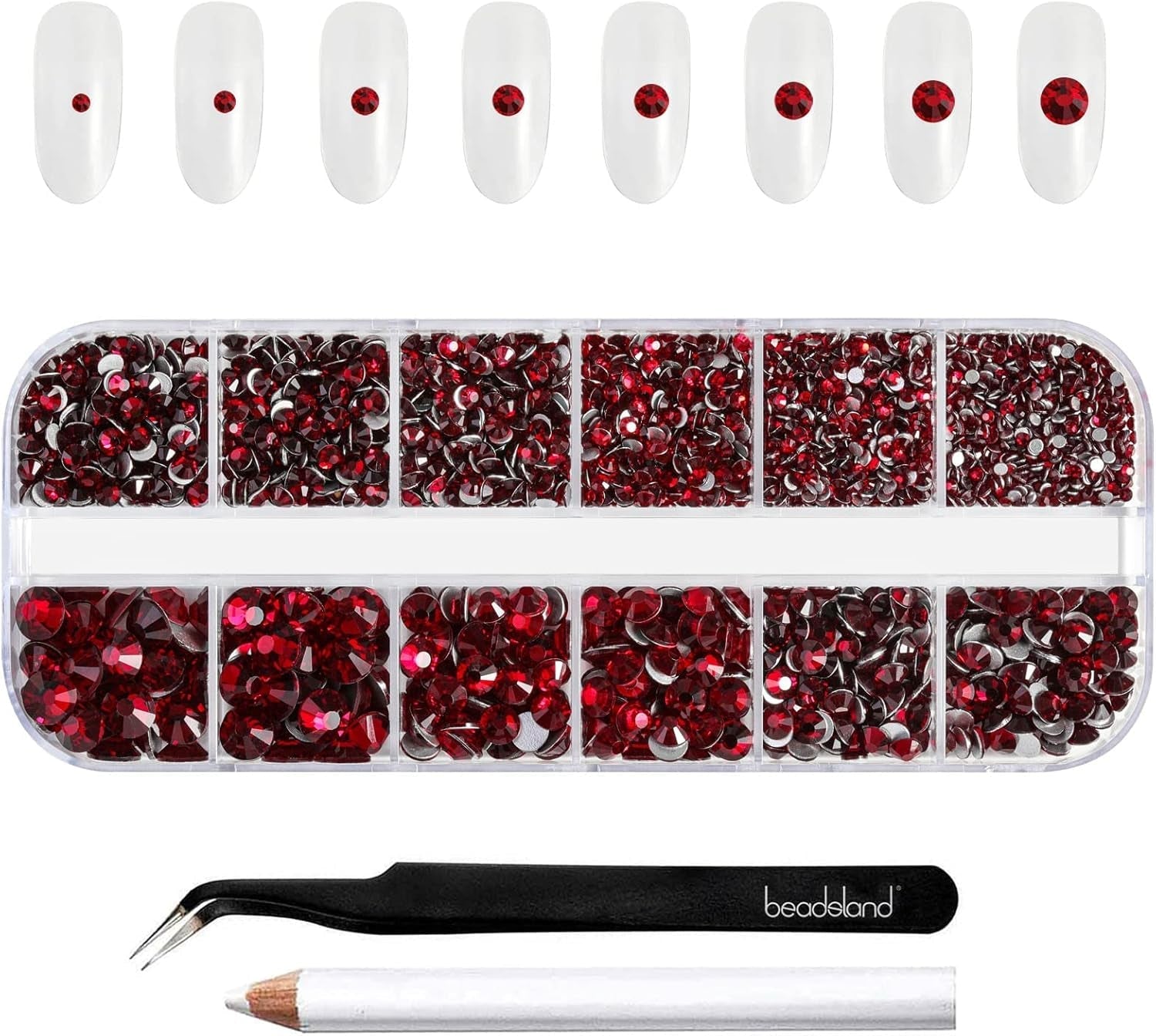 Beadsland 2500Pcs Glas Nailart Strasssteine Kristall Flatback Edelsteine Runde, ​​Für Handwerk Gemischt 8 Größen SS4 ~ SS30 Mit Picking Pinzette Und Stift (Kristall Weiss)