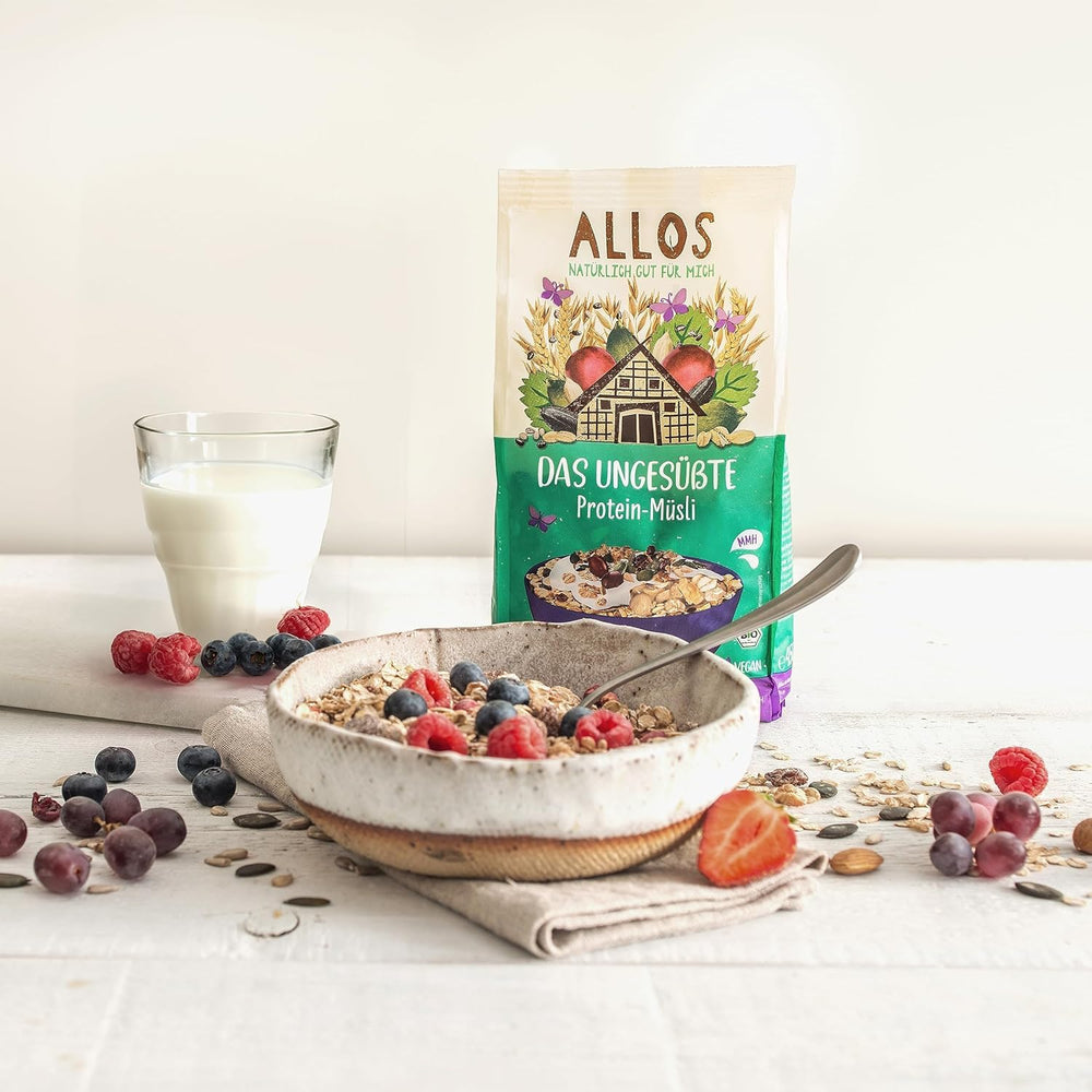 Allos unsweetened protein muesli | Organic Muesli | Oatmeal | Cereals for breakfast | Vegan (5 x 450g), 1 piece (pack of 5)