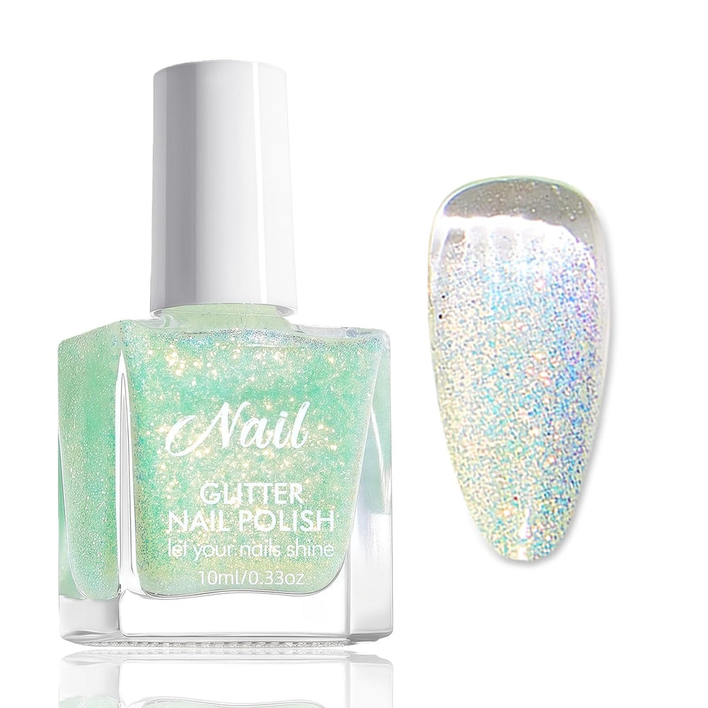 Pink Glitter Nail Polish - Non-Toxic Water Based Nail Polish for Women - Quick Dry Nail Polish - Reflective Glitter Nail Polish for DIY Nail Art at Home (Transparent Pink, 10ml)