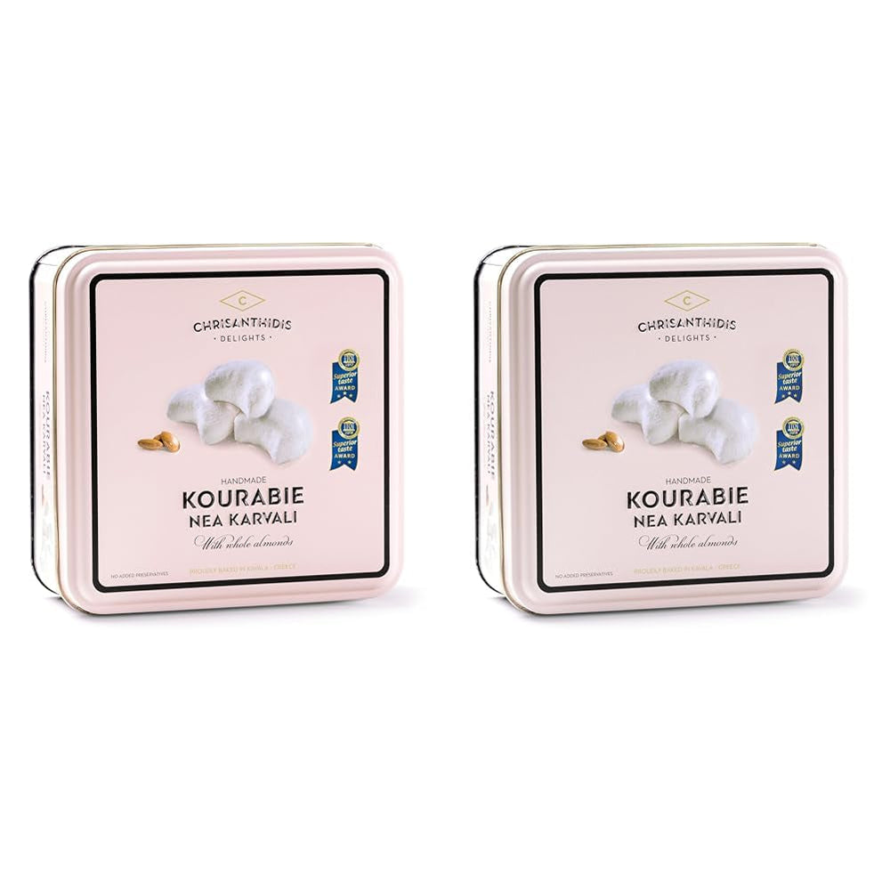 Chrisanthidis Delights Kourabie tradițională grecească cu unt și migdale în cutie metalică 450g