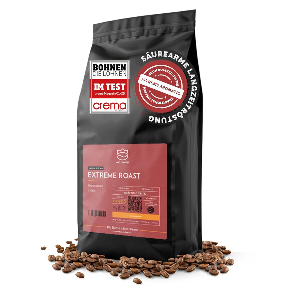 KING'S COFFEE - PRĂJIRE EXTREMĂ - Boabe de Espresso Intenso - aciditate foarte scăzută - prăjire în loturi mici din Italia - boabe de cafea pentru aparate complet automate și aparate cu portafiltru - 1 kg
