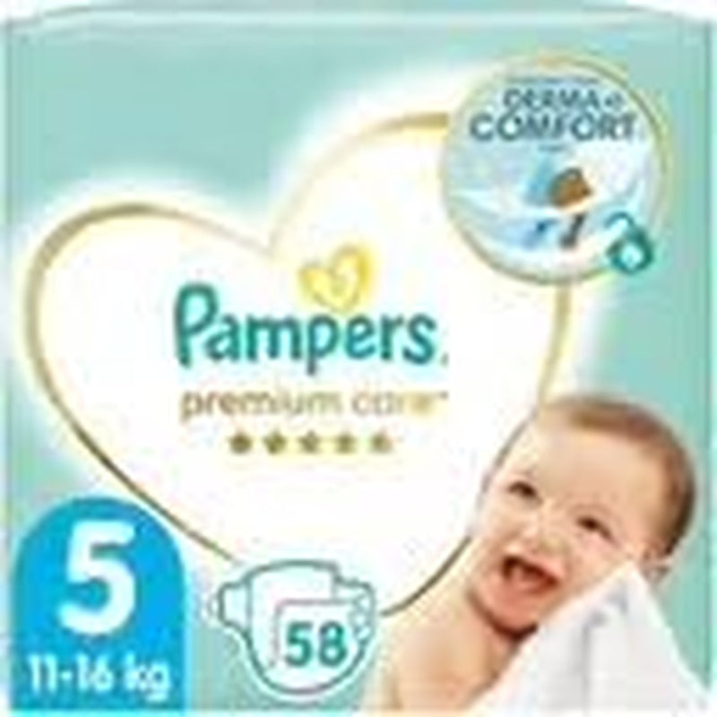 Pampers diapers size 5 (11-16 kg), premium care diapers, 58 pieces, optimal comfort and protection for sensitive skin from Pampers