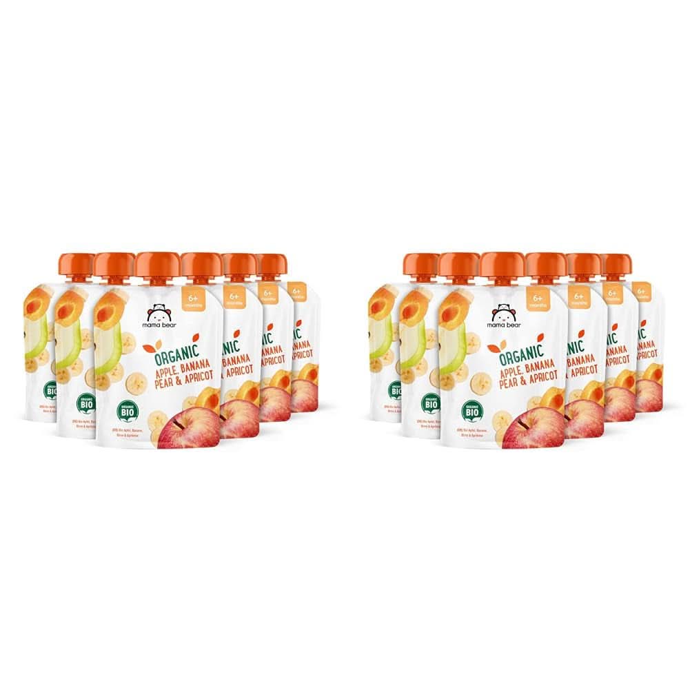 Mama Bear, organic puree different fruits, set 6 x 90 grams Mother and Child Naty Shop 12 x 90 grams Apples, pears, bananas and apricots