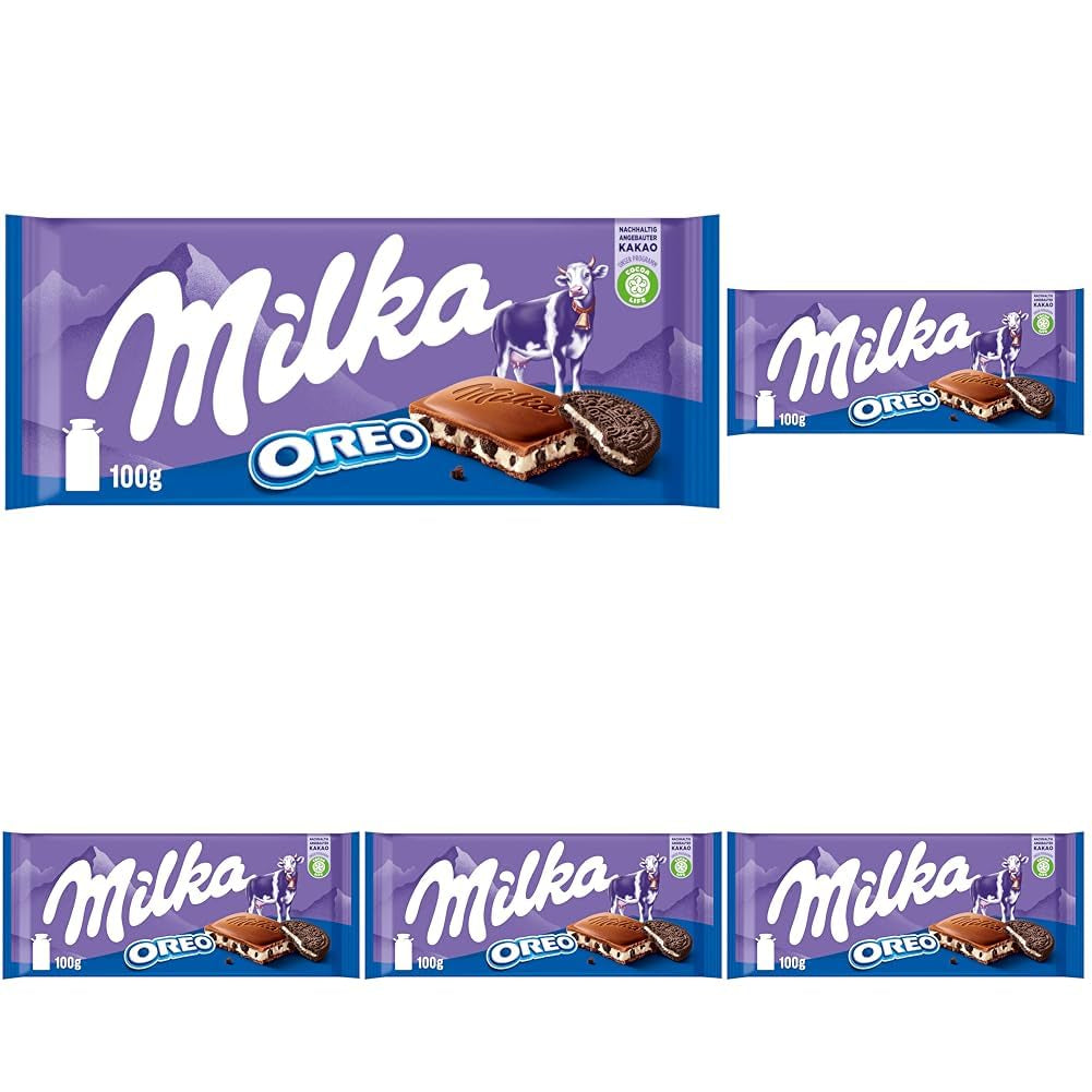 Milka Oreo – Alpine milk chocolate filled with crunchy pieces of Oreo biscuits and smooth vanilla cream – 100g