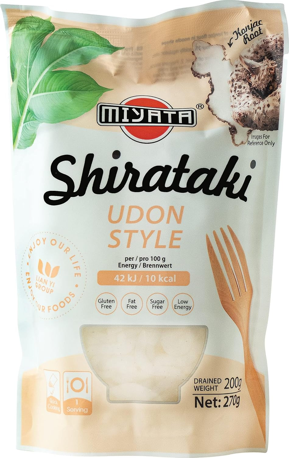 MIYATA Shirataki Konjac Flour Udon 270g Pack (200g Drained Weight) 270g (1 Pack)