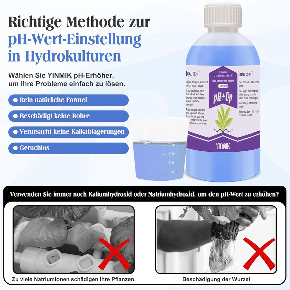 Regulator de pH pentru hidroponie, lichid pH Up și pH Down, fluid regulator de pH pentru scăderea sau creșterea valorii pH-ului, tampon premium 250 ml, potrivit pentru toate sistemele hidroponice (sol și apă)