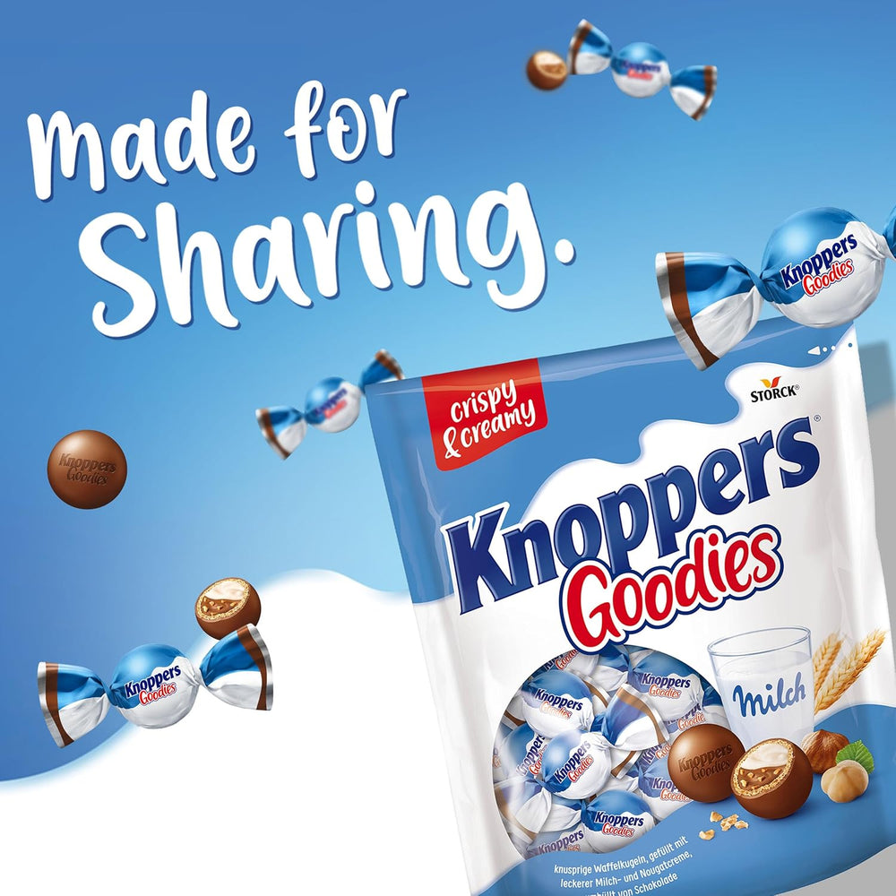 Knoppers Goodies Crunchy Minis – 1 x 180g – crunchy wafer balls filled with pieces of hazelnut, milk and nougat cream, covered in chocolate