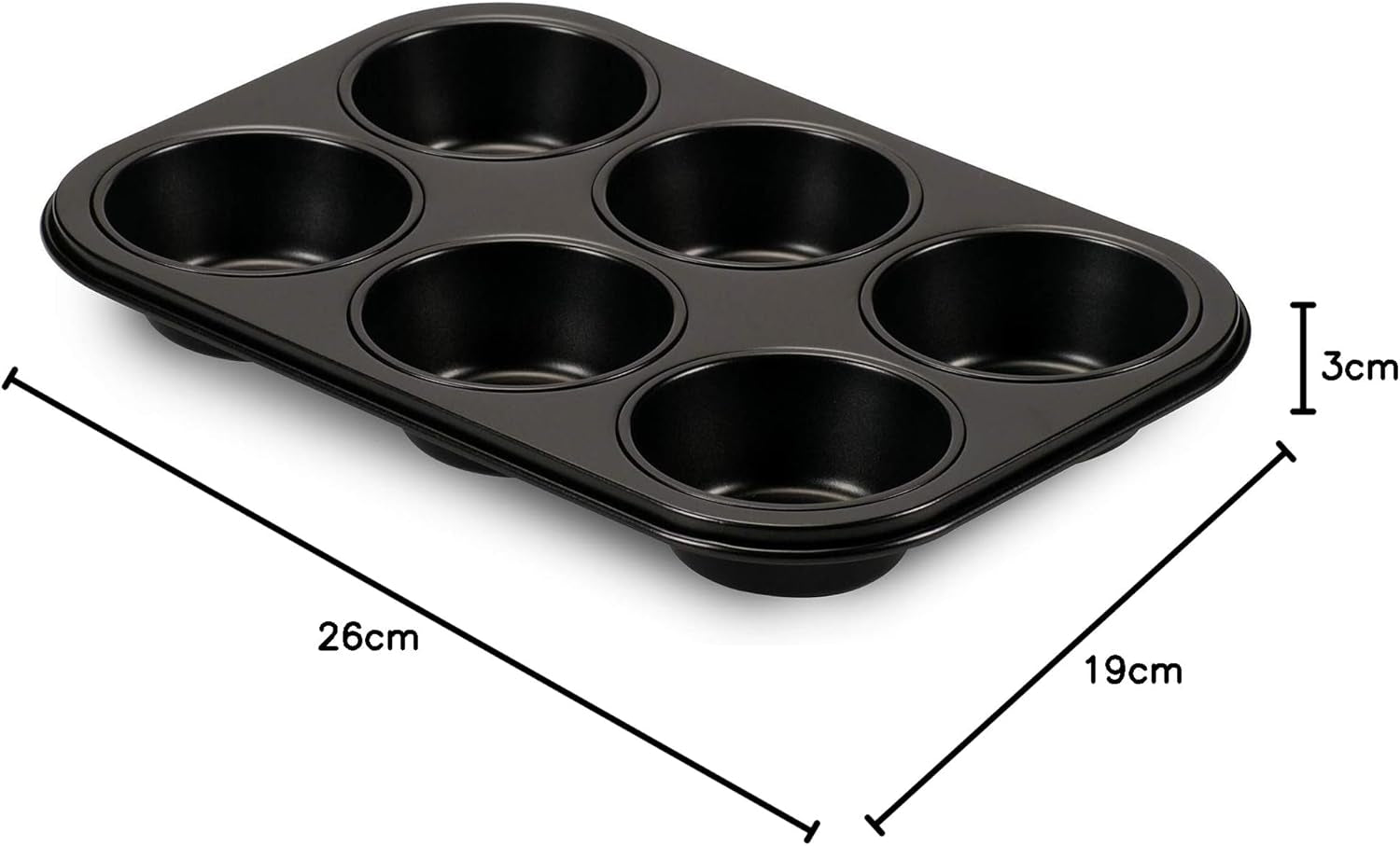 , Form 6 muffins 18.5x27cm, black Molds and trays for baking Naty Shop