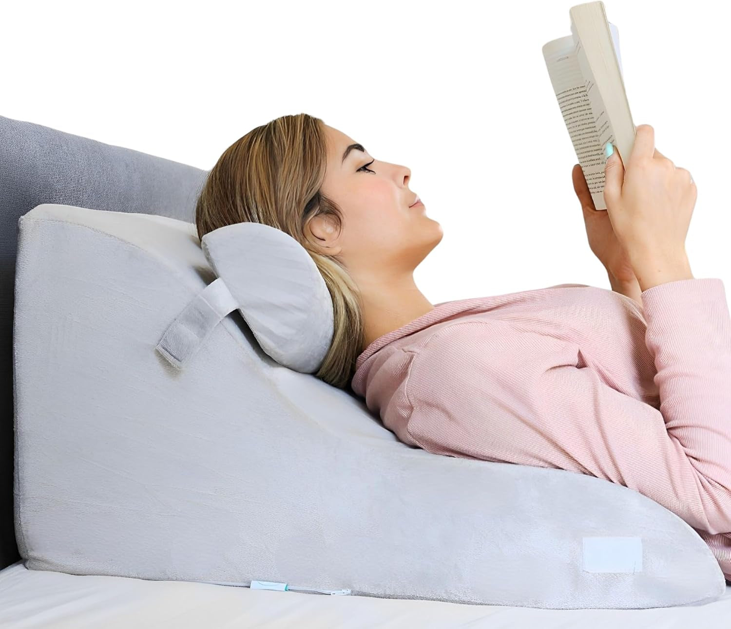 Pernă de citit cu spumă cu memorie | Pernă ergonomică pentru spate și pană pentru pat, canapea și canapea | Pernă ortopedică de susținere pentru dureri de spate și tensiune