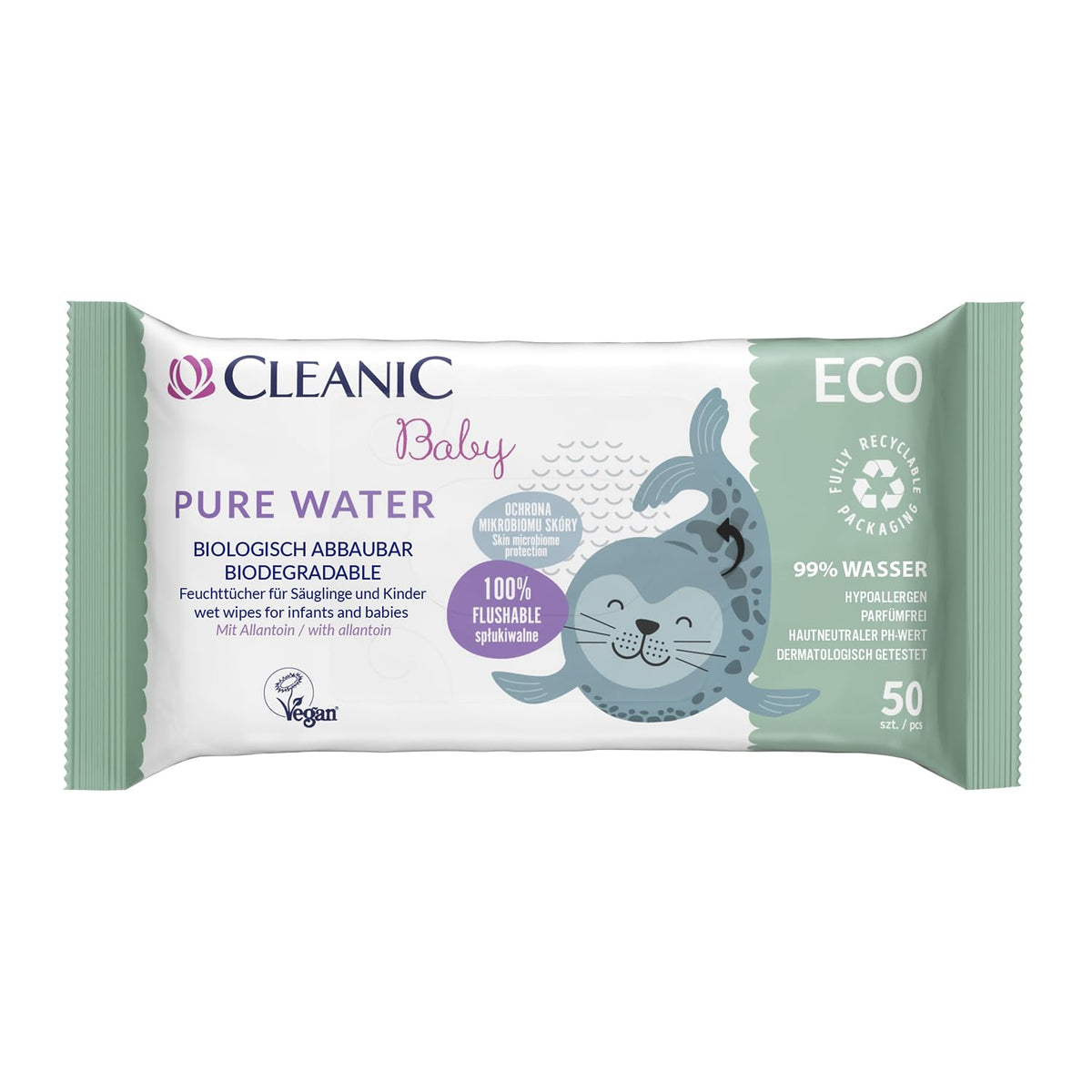 Cleanic Baby Eco Pure Water Wet Wipes – (1 x 50 pcs.) Wet wipes for children and infants – fragrance free, flushable, sensitive skin – 50 pcs.