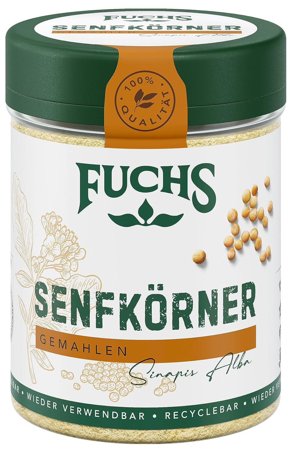 Fuchs Gewürze - Senfkörner gemahlen - für die Zubereitung von Rubs, zum Verfeinern von Suppen und Saucen - natural ingredients - 45 g in wiederverwendbarer, recyclebarer Dose