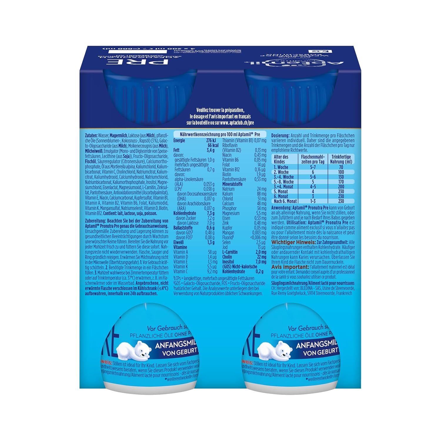 Aptamil Pronutra Pre - Infant formula from birth - With vegetable oils, without palm oil - 6 x 4 x 200 ml (4800 ml)