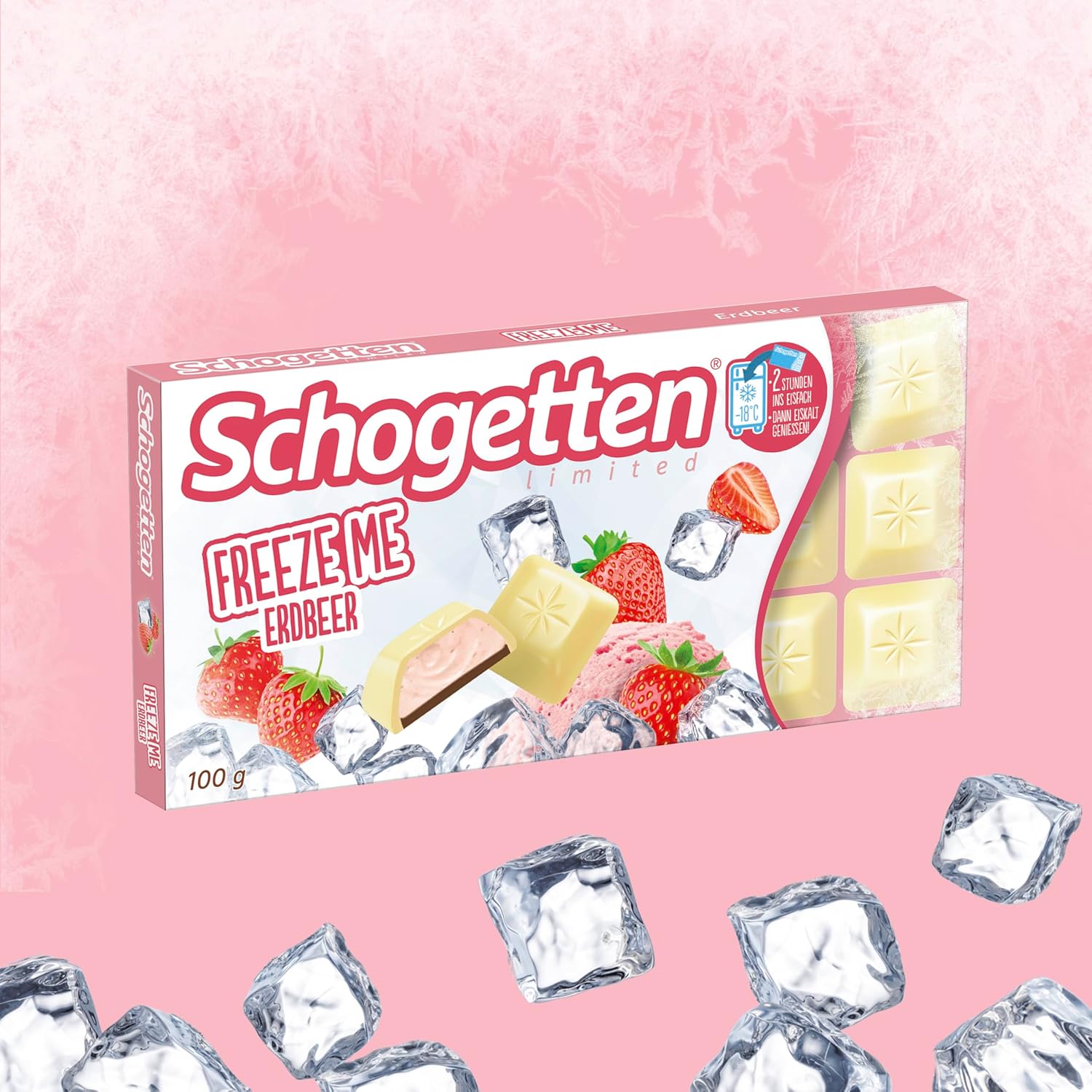Schogetten Freeze Me Strawberry Limited Edition - Kall chokladglass med intensiv jordgubbssmak