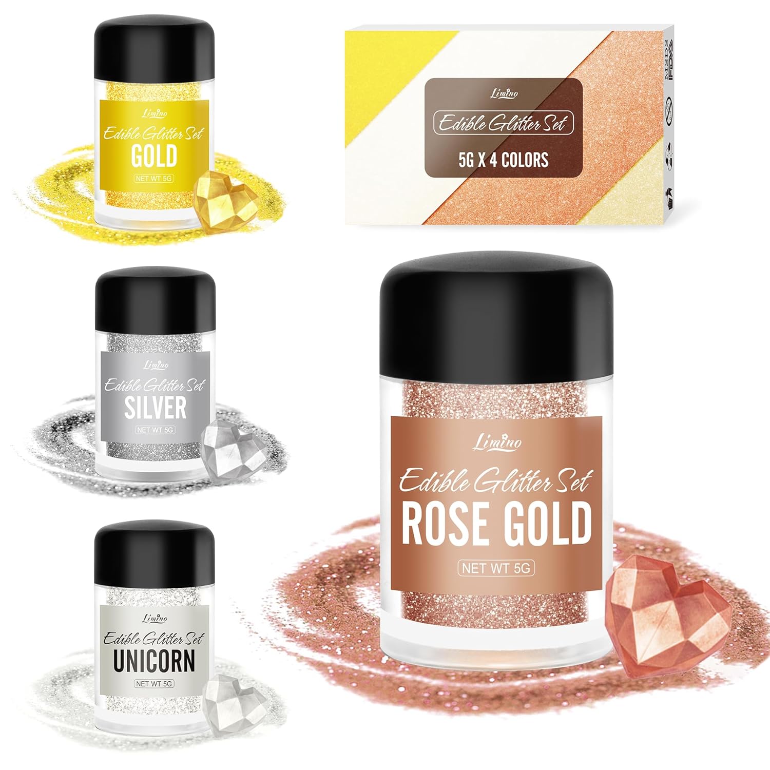 Shimmer Glitter Dust, Glitter comestibil, 30 grame Naty Shop 4 culori x 5 grame